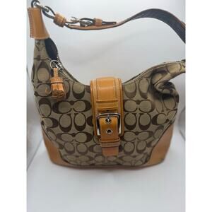 Coach Signature Canvas and Leather Buckle Shoulder